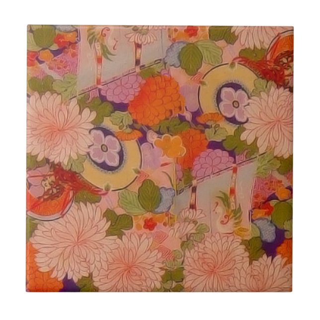 Kimono Blume Rosa Blumenmuster Fliese (Vorderseite)