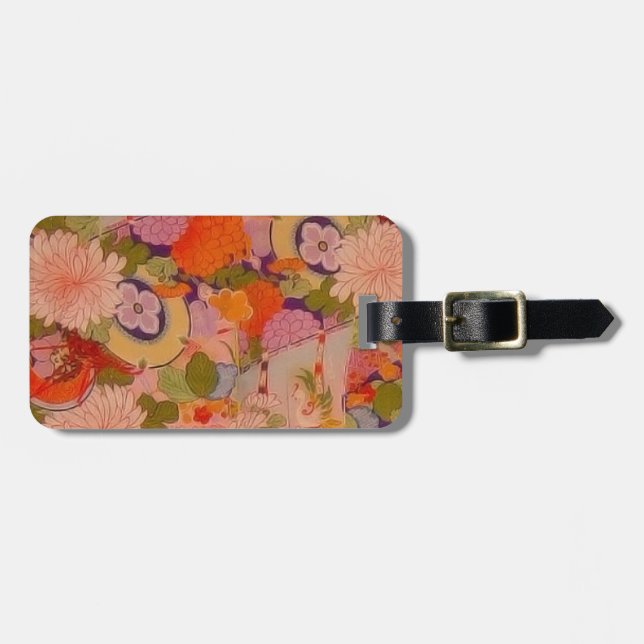Kimono-Blume Rosa Blumenmuster Gepäckanhänger (Vorderseite horizontal)