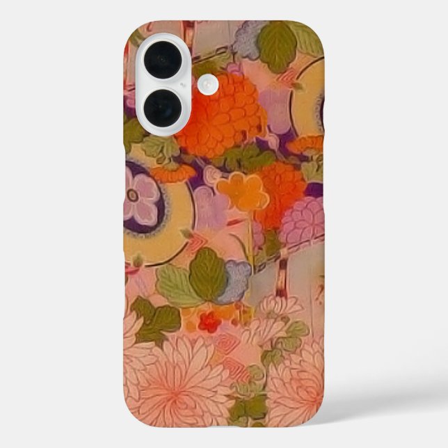 Kimono Blume Rosa Blumenmuster iPhone 16 Hülle (Rückseite)