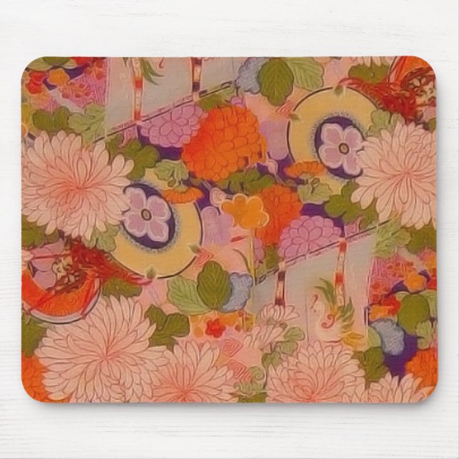 Kimono Blume Rosa Blumenmuster Mousepad (Vorne)