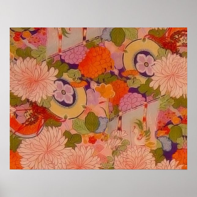 Kimono Blume Rosa Blumenmuster Poster (Vorne)