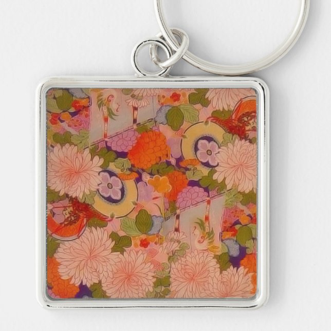 Kimono Blume Rosa Blumenmuster Schlüsselanhänger (Vorne)