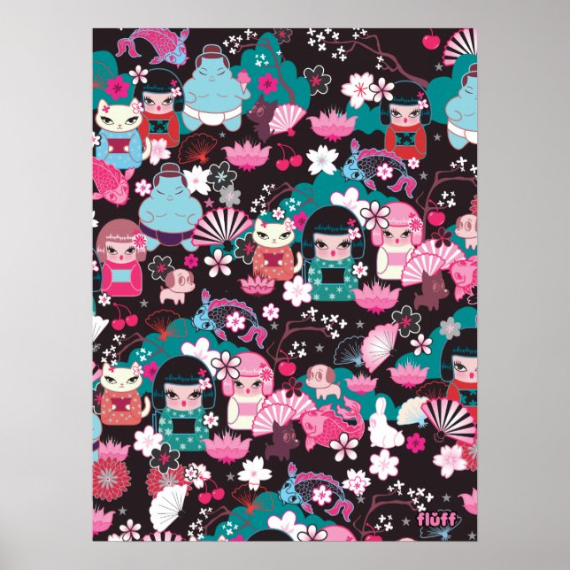 Kimono Cuties Kawaii Poster de Fluff (Devant)