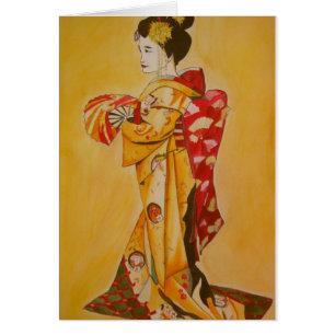Kimono d'or Geisha aquarelle d'origine