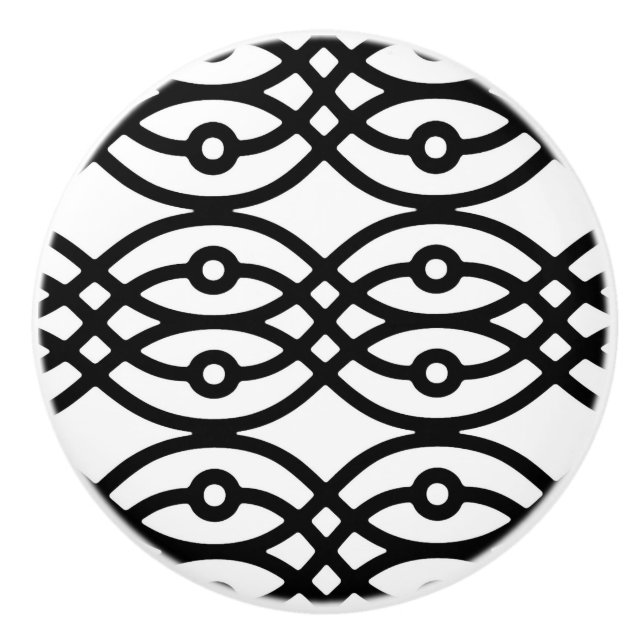 Kimono-Druck, schwarz auf weiß Keramikknauf (Vorderseite)