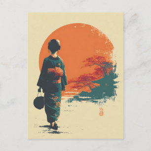 Kimono-Frau vintage Postkarte
