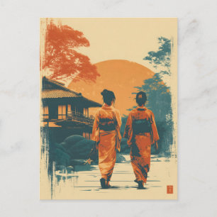 Kimono-Frauen Vintage Postkarte
