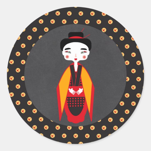 Kimono Girl Birthday Party Runder Aufkleber (Vorderseite)