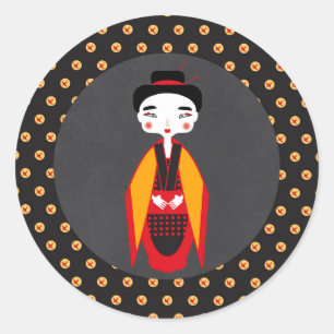 Kimono Girl Birthday Party Runder Aufkleber