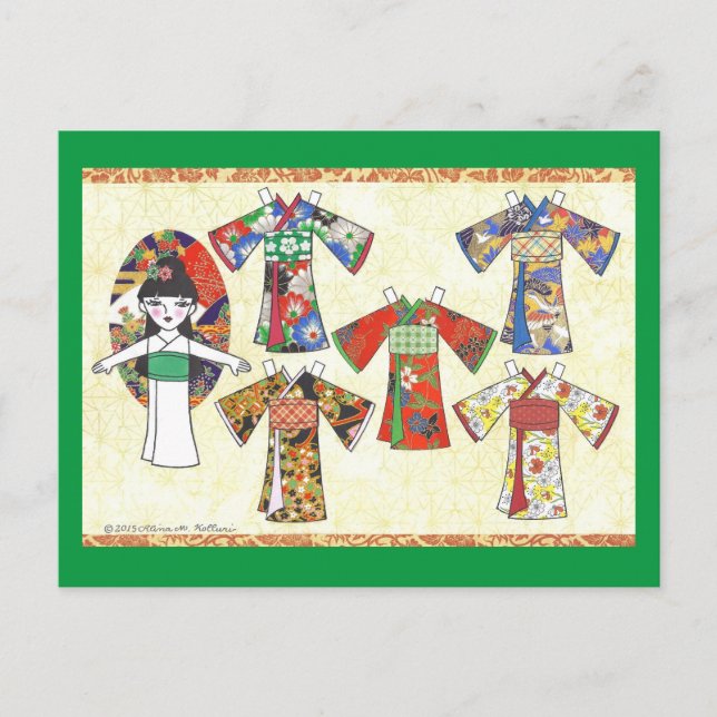 Kimono Girl Kokeshi Papier carte postale (Devant)