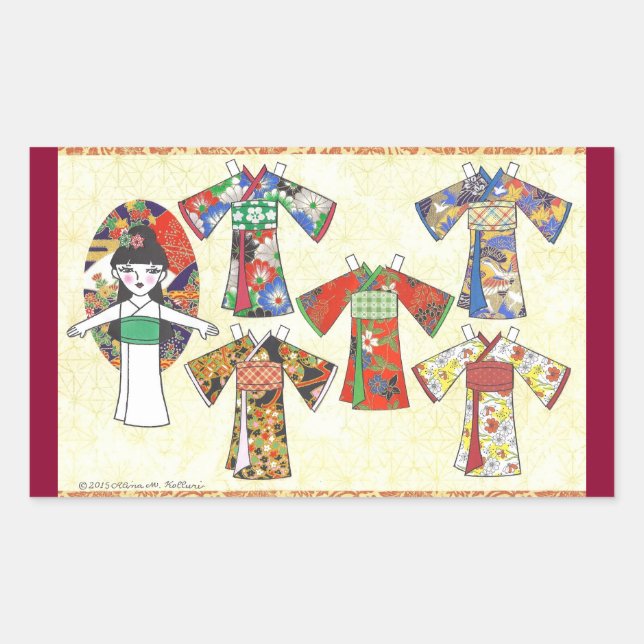 Kimono Girl Kokeshi Stickers de poupée papier (Devant)