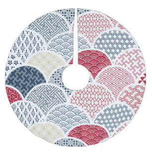 Kimono Line Art: Traditionelles geometrisches Must Polyester Weihnachtsbaumdecke