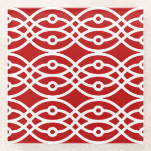 Kimono Print, dunkelrot und weiß Glasuntersetzer