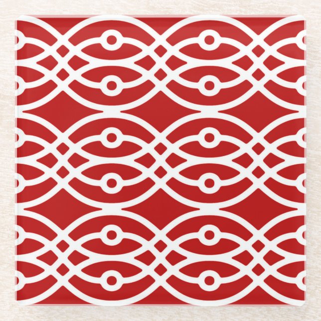 Kimono Print, dunkelrot und weiß Glasuntersetzer (Vorderseite)