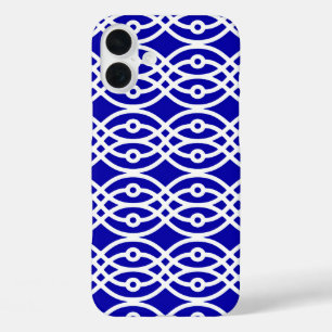 Kimono Print, Kobalt blau und weiß iPhone 16 Plus Hülle