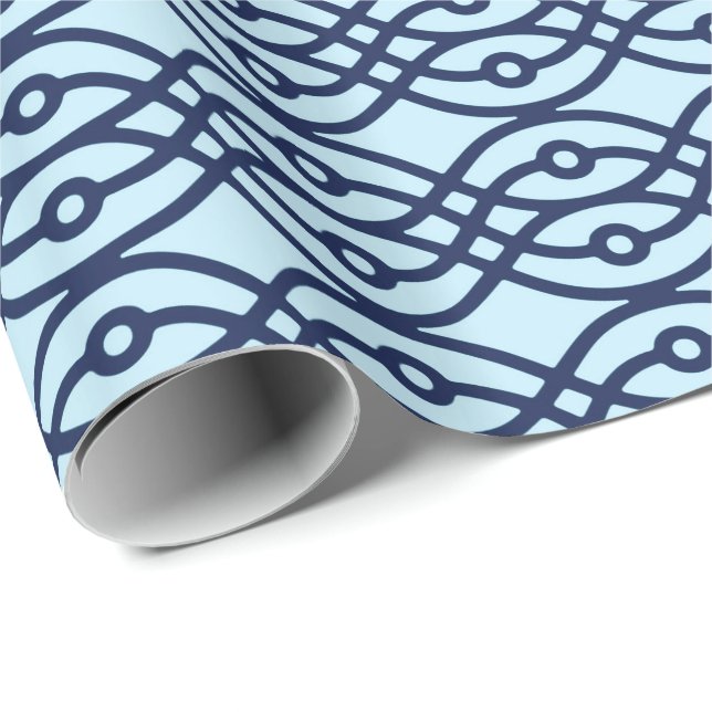 Kimono Print, Marine und hellblau Geschenkpapier (Rolleneckpunkt)