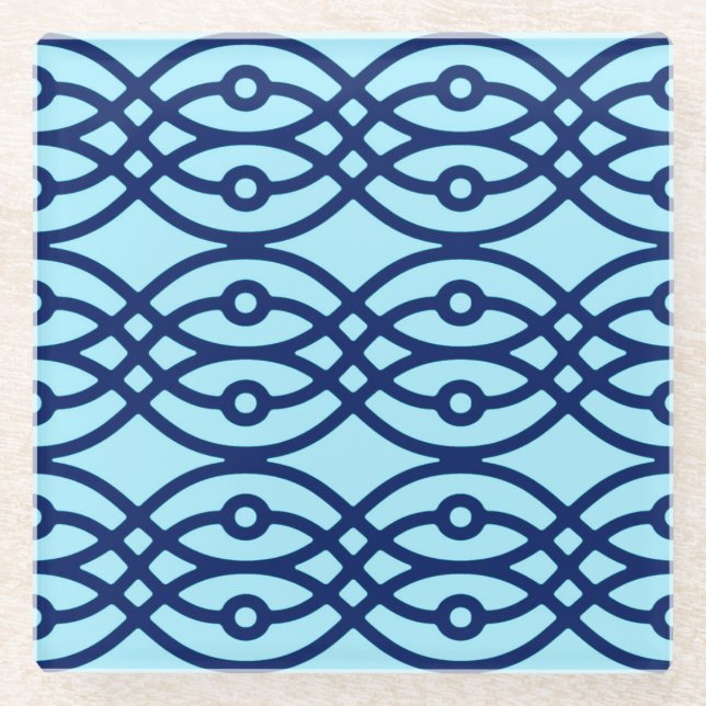 Kimono Print, Marine und hellblau Glasuntersetzer (Vorderseite)