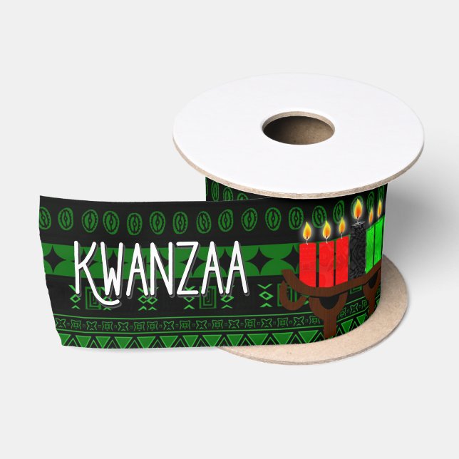 Kinara und Green mit schwarzem Stammes Print Kwanz Satinband (Spule)