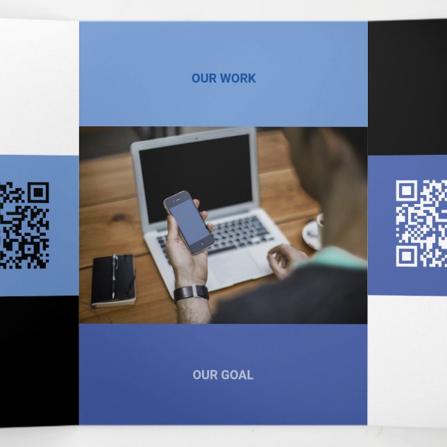 Kind blauer Ton aus QR-Codes Dreifach Gefaltete Karte (Innenseite Mitte)