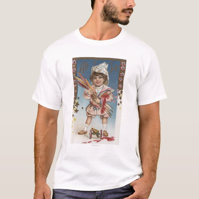 Kind, das Feuerwerke und Rockets hält T-Shirt (Vorderseite)