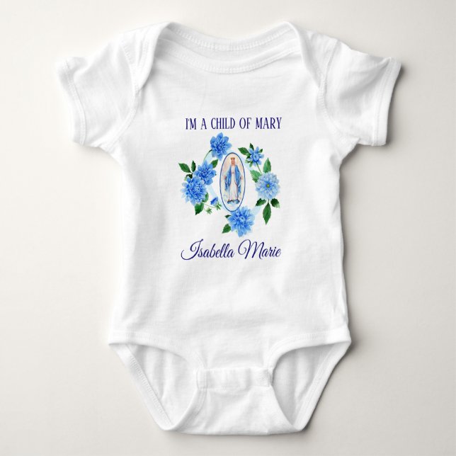 Kind der Jungfrau Mary | Blue Dahlia Blume Baby Strampler (Vorderseite)
