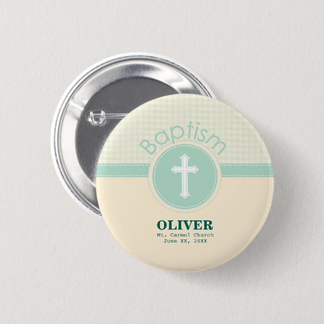 Kind der Taufe Gottes, neutrales Grün des Geschlec Button (Vorne & Hinten)