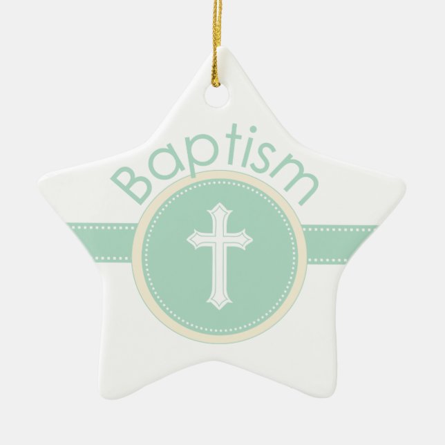 Kind der Taufe Gottes, neutrales Grün des Geschlec Keramik Ornament (Vorne)