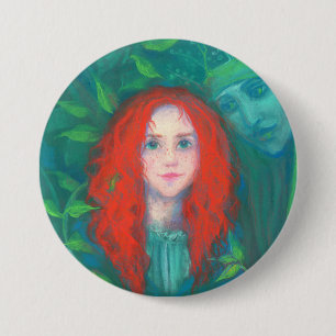 Kind des Waldes, Fantasy Art Ingwermädchen grün Button