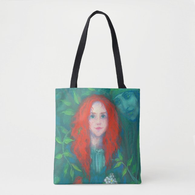 Kind des Waldes, Fantasy Art Ingwermädchen grün Tasche (Vorderseite)