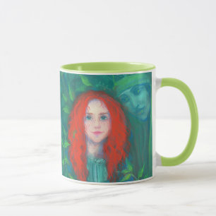 Kind des Waldes, rot-haariges Mädchen, grüne Farbt Tasse