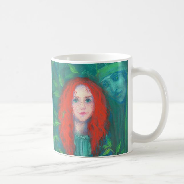 Kind des Waldes, rot-haariges Mädchen, grüne Farbt Tasse (Rechts)