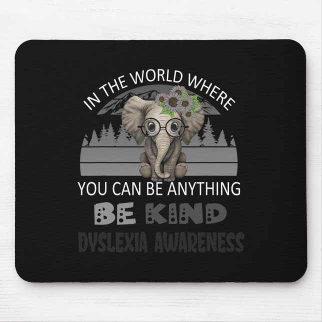 Kind Dyslexie Bewusstsein Elefant Retro Hintergrun Mousepad (Vorne)