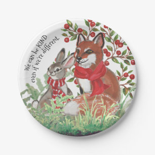 Kind Fox Bunny Rabbit Berry Weihnachten Weihnachte Pappteller