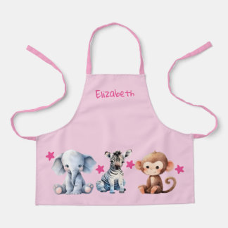 Kind fügt Namen süße Tiere Sterne pink hinzu Schürze