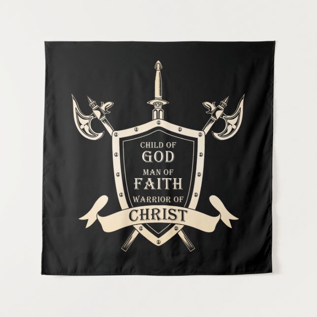 Kind Gottes - Mann des GLAUBES - Krieger des CHRIS Wandteppich (Vorderseite)