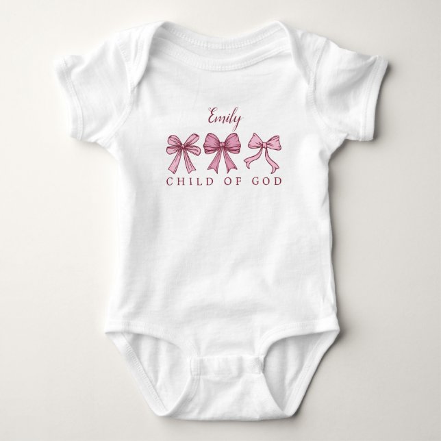 Kind Gottes Pink Bows Coquette Babydusche Name Baby Strampler (Vorderseite)