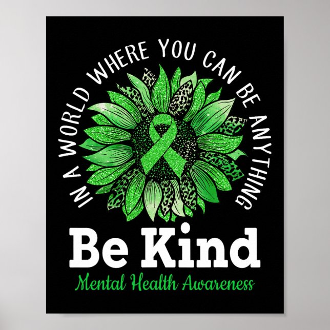 Kind Grüne Ribbon Sonnenblumen Mental Health Aware Poster (Vorne)