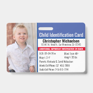 Kind-ID-Identifikation Notfallallergie-Foto Ausweis