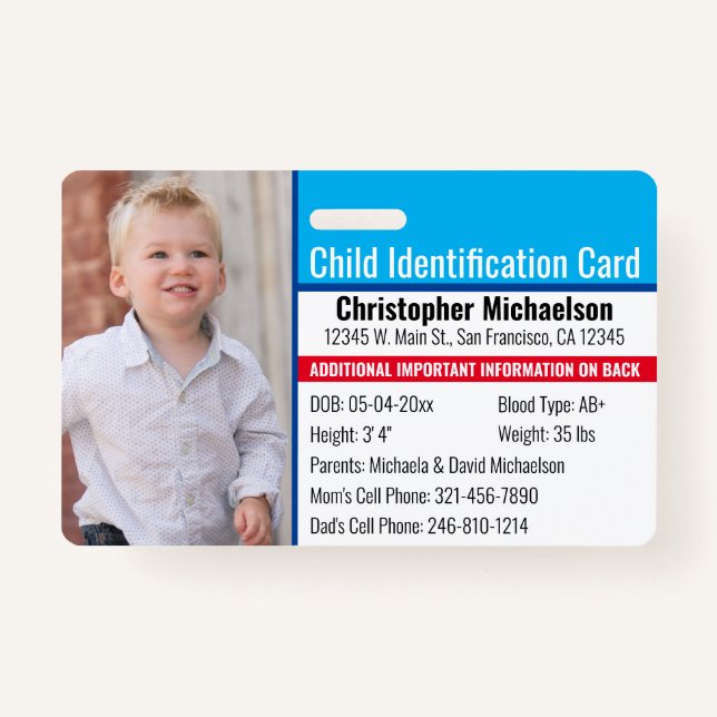 Kind-ID-Identifikation Notfallallergie-Foto Ausweis (Vorderseite)