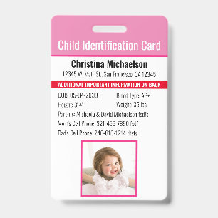 Kind-ID-Identifikation Notfallallergie-Foto Ausweis