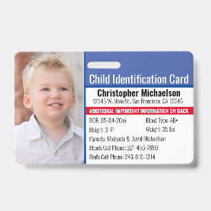 Kind-ID-Identifikation Notfallallergie-Foto Ausweis