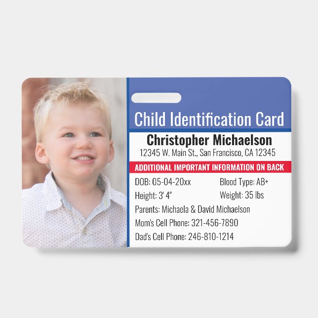 Kind-ID-Identifikation Notfallallergie-Foto Ausweis (Vorderseite)