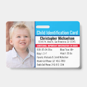 Kind-ID-Identifikation Notfallallergie-Foto Ausweis