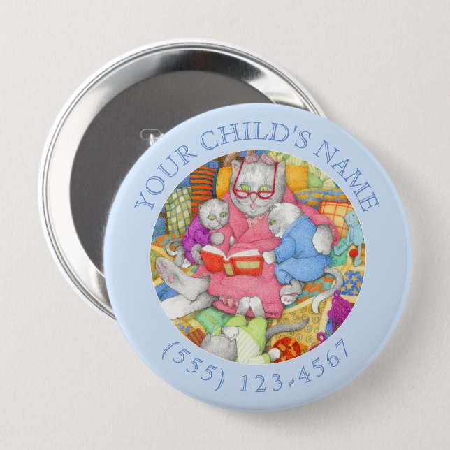Kind-ID-Taste für die BEDTIME-STORNIERUNG - Blau Button (Vorne & Hinten)