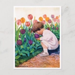 Kind im Blumengarten Tulip, Jessie Willcox Smith Postkarte