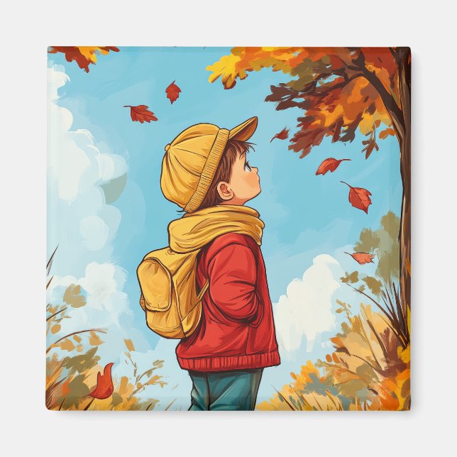 Kind im Herbst Magnet (Vorne)
