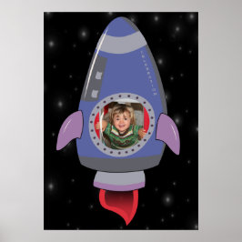 Kind im Raum für Raumfahrten mit Raketenschiff Poster