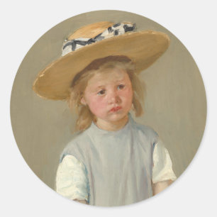 Kind in einem Strohhut   Mary Cassatt Runder Aufkleber