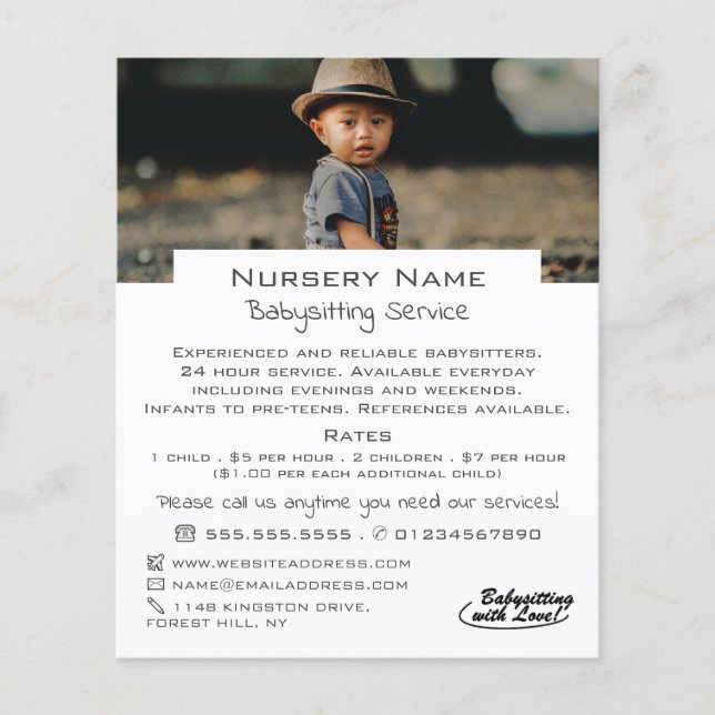 Kind in Hut, Babysitter, Daycare, Kinderzimmer Adv Flyer (Vorne)