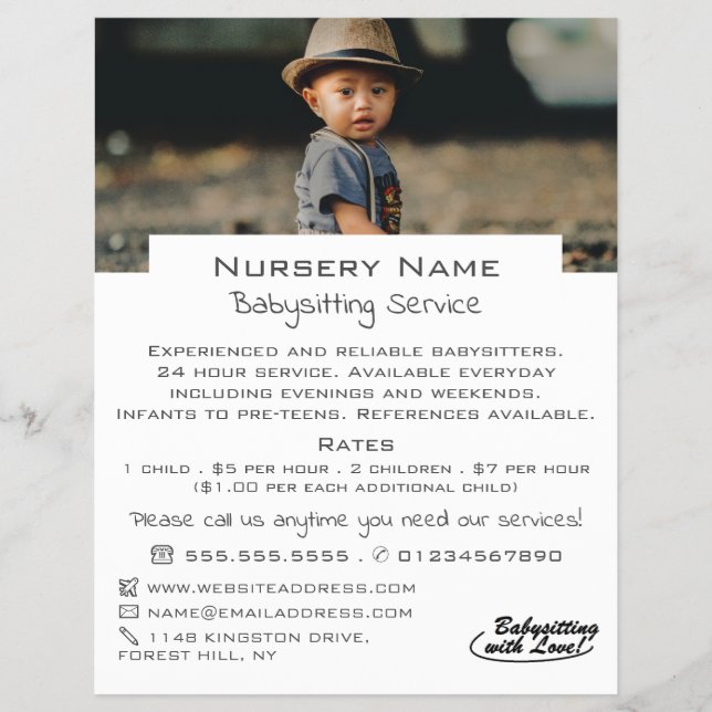 Kind in Hut, Babysitter, Daycare, Kinderzimmer Adv Flyer (Vorne)